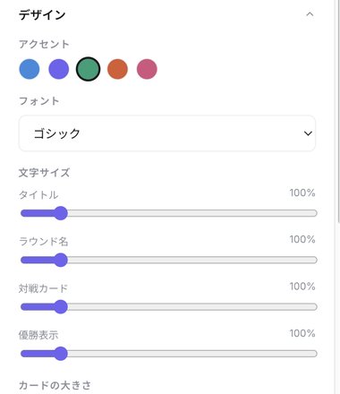 デザインパネルのアクセントカラー・フォント・文字サイズの設定項目